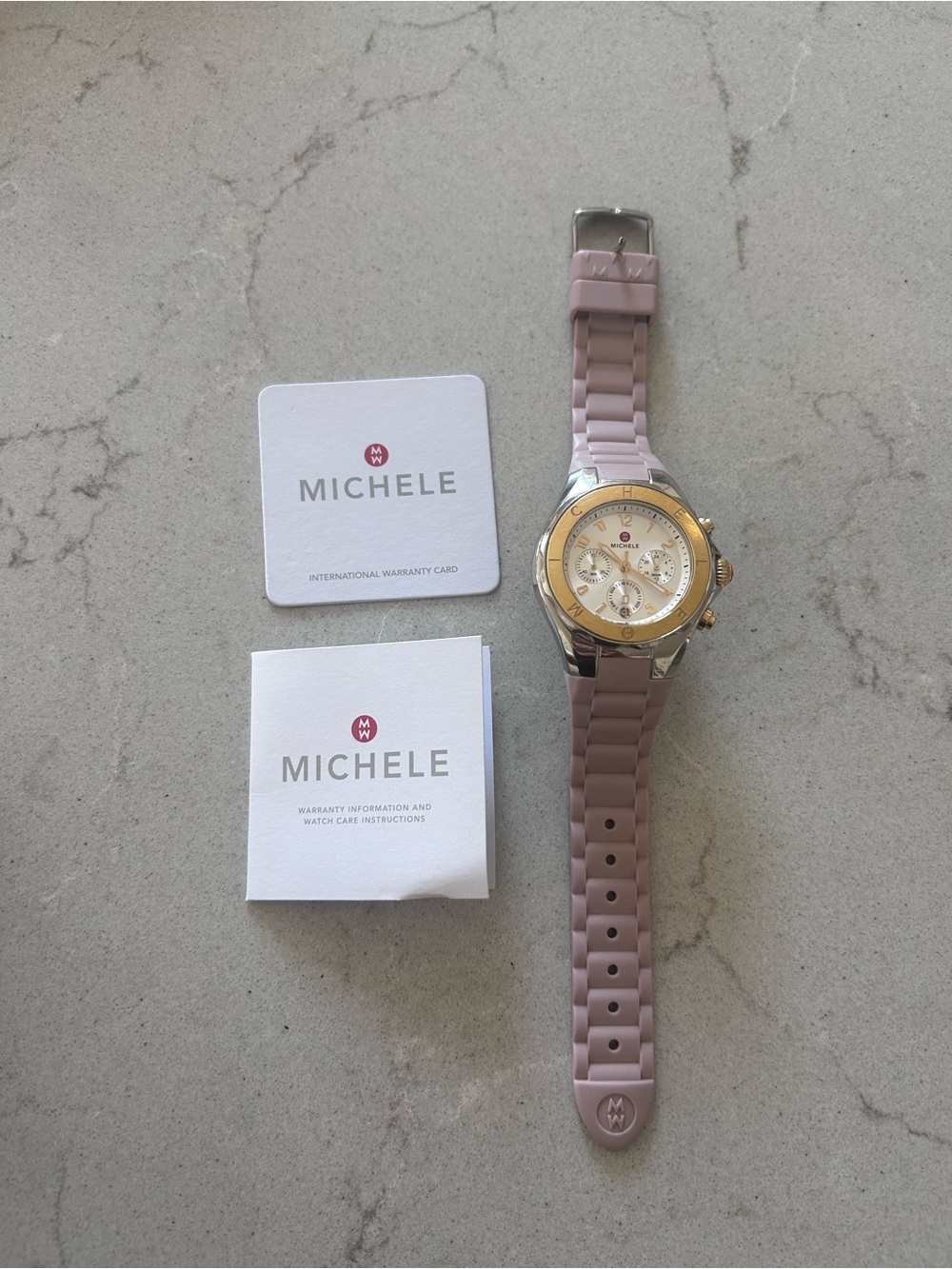 Michele Tahitian Pink and Gold Women's Chronograph Watch - Picture 4 of 8